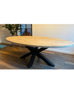 Table en chêne ovale 200x90 cm avec base en métal matriciel