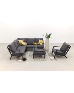 MD Ensemble salon Hyacinthe avec banquette d'angle et pouf