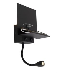 Applique moderne noire à 2 lumières avec USB et bras flexible