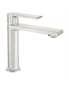 Robinet de lavabo avec bec fixe plat rond, acier inoxydable brossé