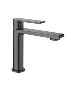 Robinet de lavabo avec bec fixe plat rond, gunmetal foncé