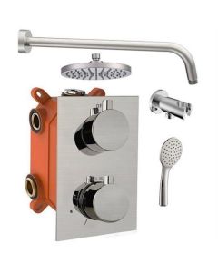 Ensemble de douche pluie encastrée BP en acier inoxydable brossé, douchette à main