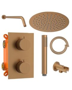 Ensemble de douche pluie encastrée BP cuivre brossé, douchette à main