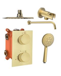 Ensemble de douche pluie encastrée BP brossé or, douchette à main