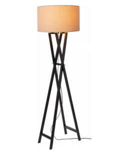 Lampadaire - noir Base en bois - abat-jour en lin